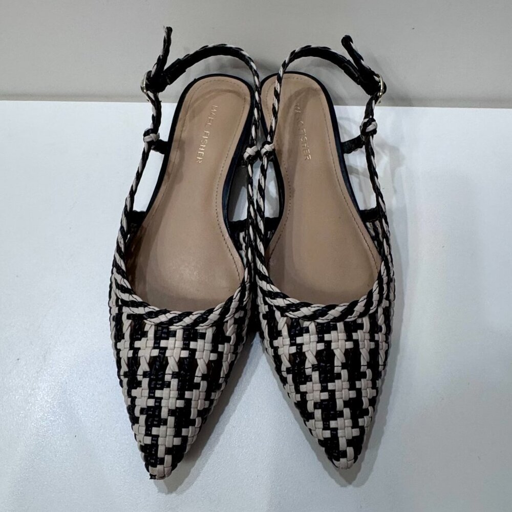 MARC FISHER - CREME / BLACK KNITTED LEATHER BALLERINAS - 8.5